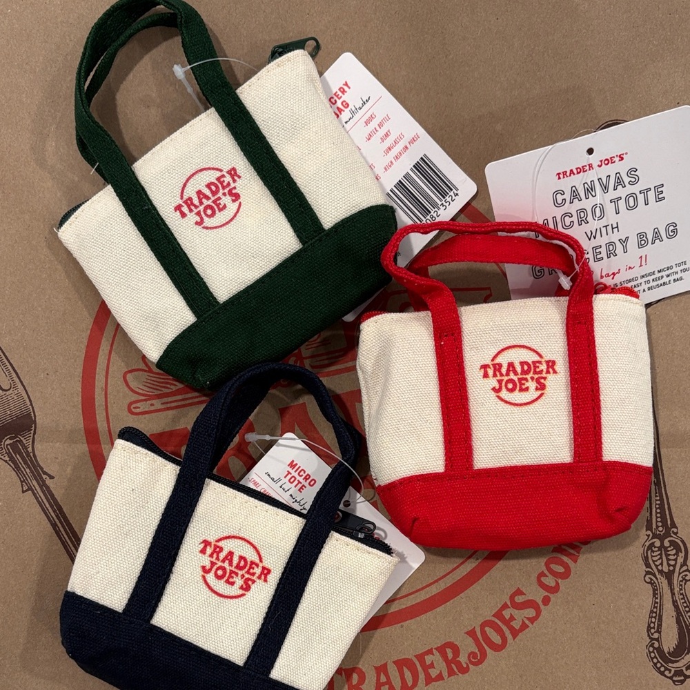 3 Canvas Micro Tote Set - Red, Green, Navy
